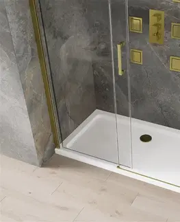 Sprchové vaničky MEXEN/S Omega obdélníkový sprchový kout 140x80, transparent, zlatý + vanička 825-140-080-50-00-4010