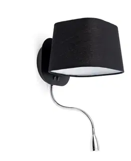 Nástěnná svítidla s látkovým stínítkem FARO SWEET nástěnná lampa na čtení, černá, se čtecí lampičkou 1L