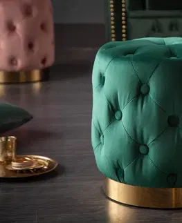 Stylové a luxusní taburety Estila Barokní designová smaragdová taburetka Modern Barock se sametovým potahem 38cm