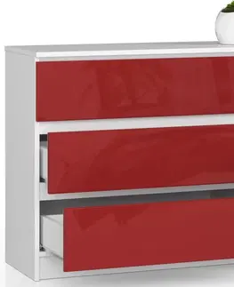 Komody Ak furniture Komoda Rollo V 160,4 cm bílá/červená lesklá