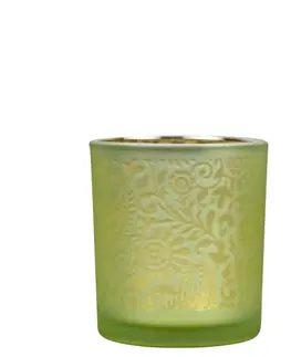 Svícny Zeleno stříbrný skleněný svícen s ornamenty Paisley vel.S - Ø7*8cm Mars & More XMWLPALS