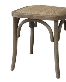 Zahradní ratanový nábytek Přírodní dřevěná stolička s ratanovým výpletem Old French stool - 42*42*46 cm  Chic Antique 41046000 (41460-00)