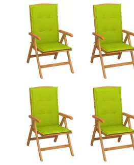 Zahradní židle Zahradní židle 4 ks teak / látka Dekorhome Světle zelená