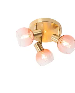 Bodova svetla Art Deco stropní bodové svítidlo zlaté s růžovým sklem 3-světlo - Vidro