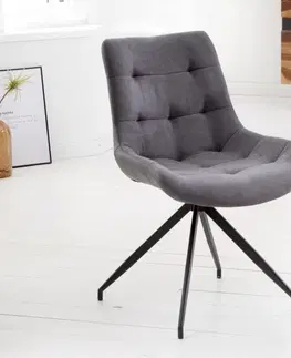 Luxusní jídelní židle Estila Retro kancelářská židle Carluke s šedým čalouněním a černými kovovými nohami 86cm