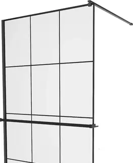 Sprchové zástěny MEXEN/S KIOTO Sprchová zástěna WALK-IN s poličkou a držákem ručníků 100 x 200, transparent/černá 8 mm, černá 800-100-121-70-77