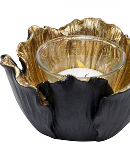 Svícny na čajové svíčky KARE Design Svícen na čajovou svíčku Flower Bloom - černozlatý, 10cm