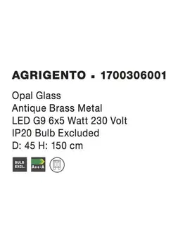 Designová závěsná svítidla Nova Luce Stylové svítidlo Agrigento ze starožitného mosazného kovu a opálového skla - 450 x 1500 mm, 6 x 28 W, mosaz a opál NV 1700306001