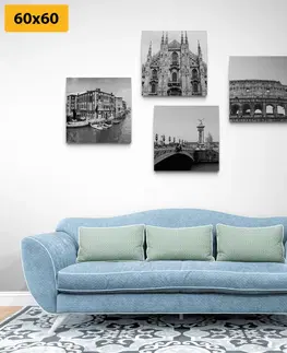 Sestavy obrazů Set obrazů historická města v černobílém provedení