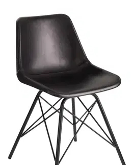 Jídelní stoly Černá designová židle Mocus potažená koženkou s kovovou konstrukcí - 46*49*79 cm J-Line by Jolipa 80392