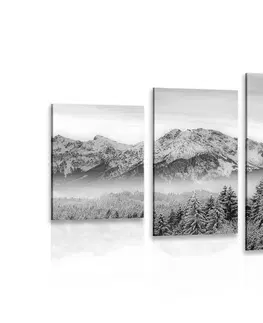 Černobílé obrazy 5-dílný obraz zamrzlé hory v černobílém provedení