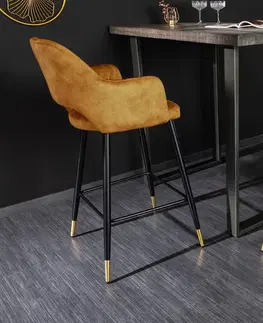 Barové židle LuxD Designová barová židle Laney hořčicový samet