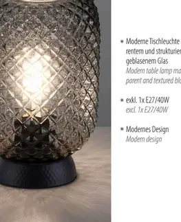 Industriální stolní lampy LEUCHTEN DIREKT is JUST LIGHT stolní lampa černá kouřové sklo šňůrový vypínač kruhové LD 14906-18