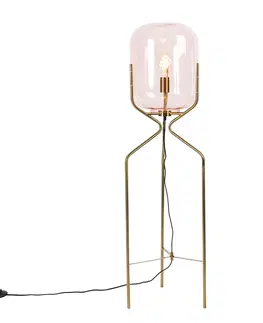 Stojaci lampy Art Deco stojací lampa mosaz s růžovým sklem - Bliss