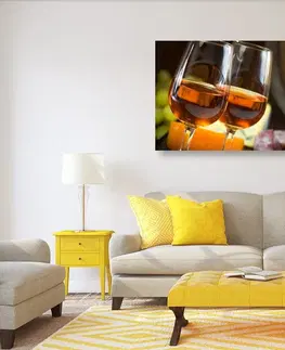 Obrazy jídla a nápoje Obraz růžové víno v pohárech
