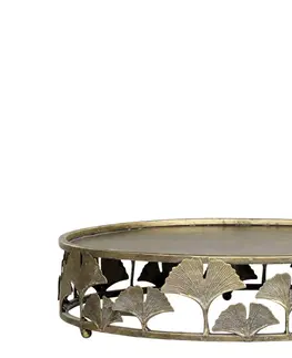 Podnosy a tácy Mosazný antik dekorační kovový podnos Ginkgo - Ø 33*8cm Chic Antique 64084913