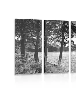 Černobílé obrazy 5-dílný obraz západ slunce nad jezerem v černobílém provedení