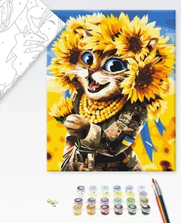 Zvířata Malování podle čísel odvážná kočka se slunečnicemi