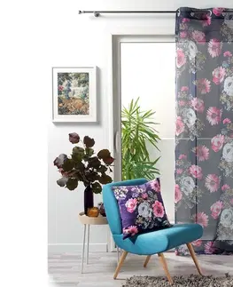Záclony Romantická fialová záclona s motivem květu ve vintage stylu 140 x 240 cm