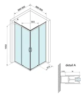 Sprchové zástěny Bruckner BORG čtvercová sprchová zástěna 900x900x1950 čiré sklo 751.190.1