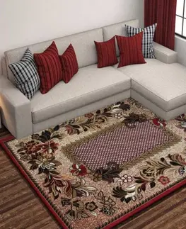 Vintage koberce Červený koberec do kuchyně s hnědými listy Šířka: 60 cm | Délka: 100 cm