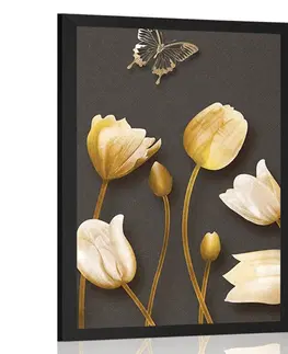 Květiny Plakát tulipány se zlatým motivem