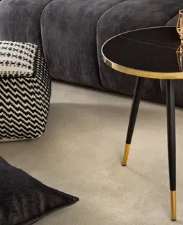 Luxusní a designové příruční stolky Estila Designový kulatý příruční stolek Nudy v černém art deco provedení s kovovým rámem a nožičkami ve zlaté barvě 45cm