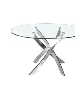 Designové a luxusní jídelní stoly Estila Skleněný jídelní stůl Urbano s chromovými nožičkami kulatý 110-140cm