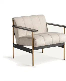 Luxusní a designová křesla a fotely Estila Luxusní art deco čalouněné křeslo s prošíváním v béžové barvě a dřevěnou a kovovou konstrukcí v černé a zlaté barvě 79 cm