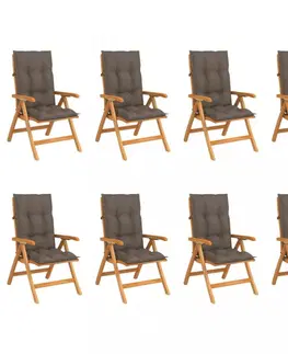 Zahradní židle Skládací zahradní židle s poduškami 8 ks teak / látka Dekorhome Tmavě zelená