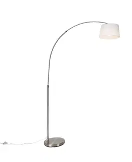 Obloukove lampy Chytrá ocelová oblouková lampa s bílým látkovým stínidlem včetně Wifi A60 - Arc Basic