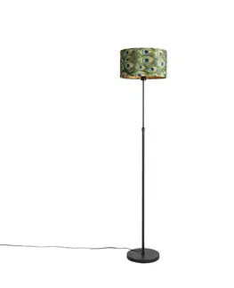 Stojaci lampy Černá stojací lampa s velurovým odstínem páv se zlatem 35 cm - Parte