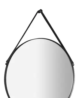 Koupelnová zrcadla SAPHO ORBITER kulaté zrcadlo s koženým páskem ø 60cm, černá mat ORT060