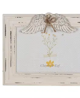 Klasické fotorámečky Béžový antik dřevěný fotorámeček s andělskými křídly - 24*3*19 cm / 18*13cm Clayre & Eef 2F0887W