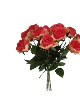Květiny Umělá kytice Růží červeno-žlutá, 67 cm, 12ks