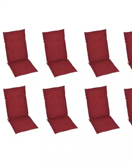 Zahradní židle Skládací zahradní židle s poduškami 8 ks teak / látka Dekorhome Bílá / červená