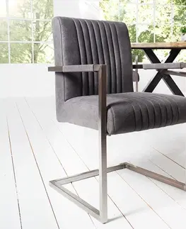 Luxusní jídelní židle Estila Industriální designová retro židle inspirativní šedá 90cm, stříbrný rám