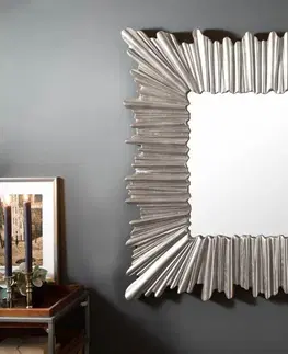 Luxusní a designová zrcadla Estila Art-deco stylové čtvercové nástěnné zrcadlo Cuadrado v tlustém rámu stříbrné barvy 96cm
