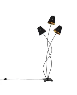 Stojaci lampy Designová stojací lampa černá se zlatým 3 světlem - Melis