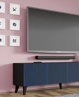 TV stolky ARTBm TV stolek RAVENNA F 4D 200 | černá matná / modrá Provedení: Černý mat / modrá / zlatá kovová podnož