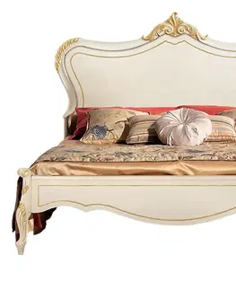 Luxusní a stylové postele Estila Luxusní klasická manželská postel Clasica z dřevěného masivu s barokní vyřezávanou výzdobou a zlatými detaily 180cm
