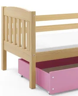 Postele BMS Dětská postel KUBUŠ 1 s úložným prostorem | borovice Barva: Borovice / růžová, Rozměr: 200 x 90 cm