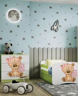 Dětské postýlky Kocot kids Dětská postel Babydreams medvídek s motýlky zelená, varianta 70x140, bez šuplíků, bez matrace