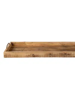 Podnosy a tácy Hnědý dekorativní servírovací tác z recyklovaného dřeva s kovovými uchy - 70*31*7 cm Clayre & Eef 5H0508
