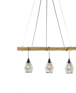 Designová závěsná svítidla LEUCHTEN DIREKT is JUST LIGHT Závěsné svítidlo, dřevo, přírodní, 3-ramenné, E27, nastavitelná výška