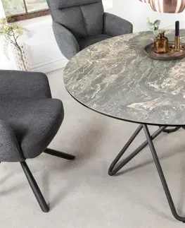 Designové a luxusní jídelní stoly Estila Moderní kulatý jídelní stůl Sabine s keramickou mramorovou povrchovou deskou a kovovou konstrukcí 120cm