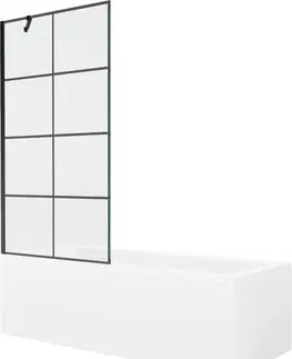 Vany MEXEN/S Cubik obdélníková vana 150 x 70 cm s panelem + vanová zástěna 90 cm, černá vzor 550315070X9509007077