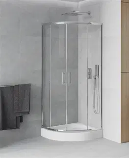 Sprchové vaničky MEXEN/S Rio čtvrtkruhový sprchový kout 80 x 80, transparent, chrom + vanička Rio 863-080-080-01-00-4710