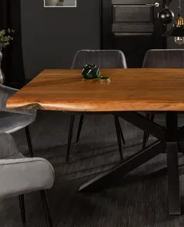 Designové a luxusní jídelní stoly Estila Industriální masivní jídelní stůl Mammut z akáciového dřeva hnědé barvy s černýma kovovými nohama 180cm