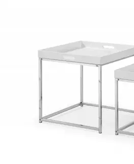 Luxusní a designové příruční stolky Estila Moderní set dvou příručních stolků Elements se stříbrnou kovovou konstrukcí a s odnímatelným podnosem